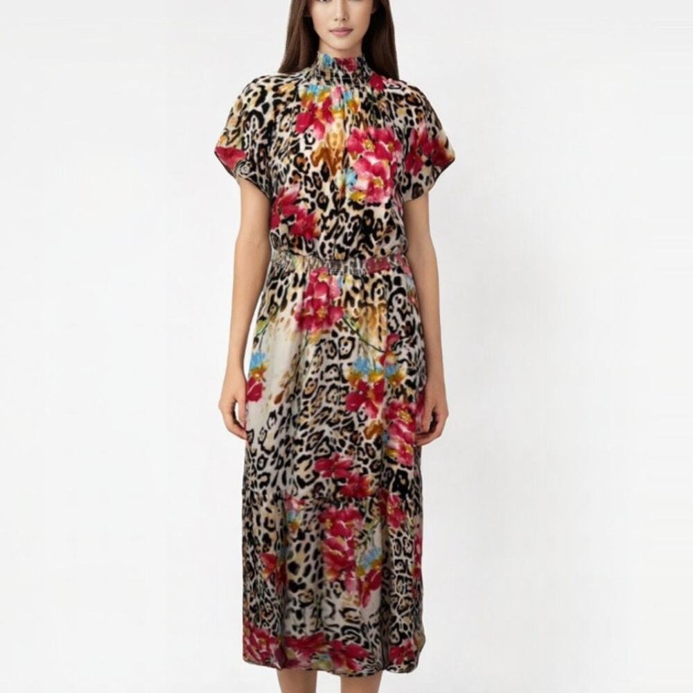 Gibson Vintage Leopard Floral Print Maxi Dress Size Medium